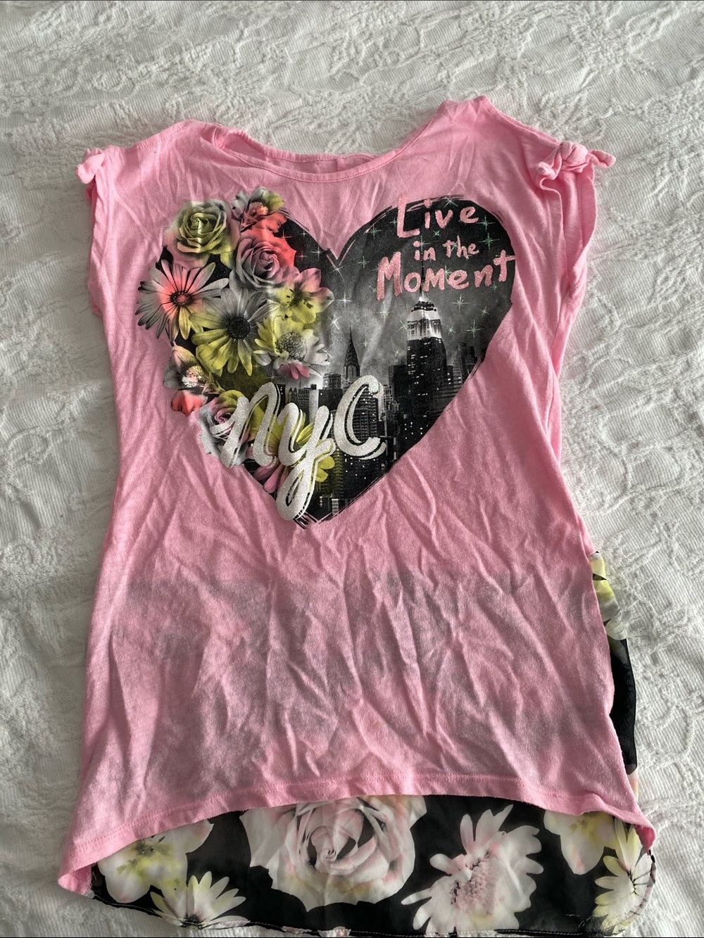 Justice Pink Graphic Heart Tee with Glitter Accent